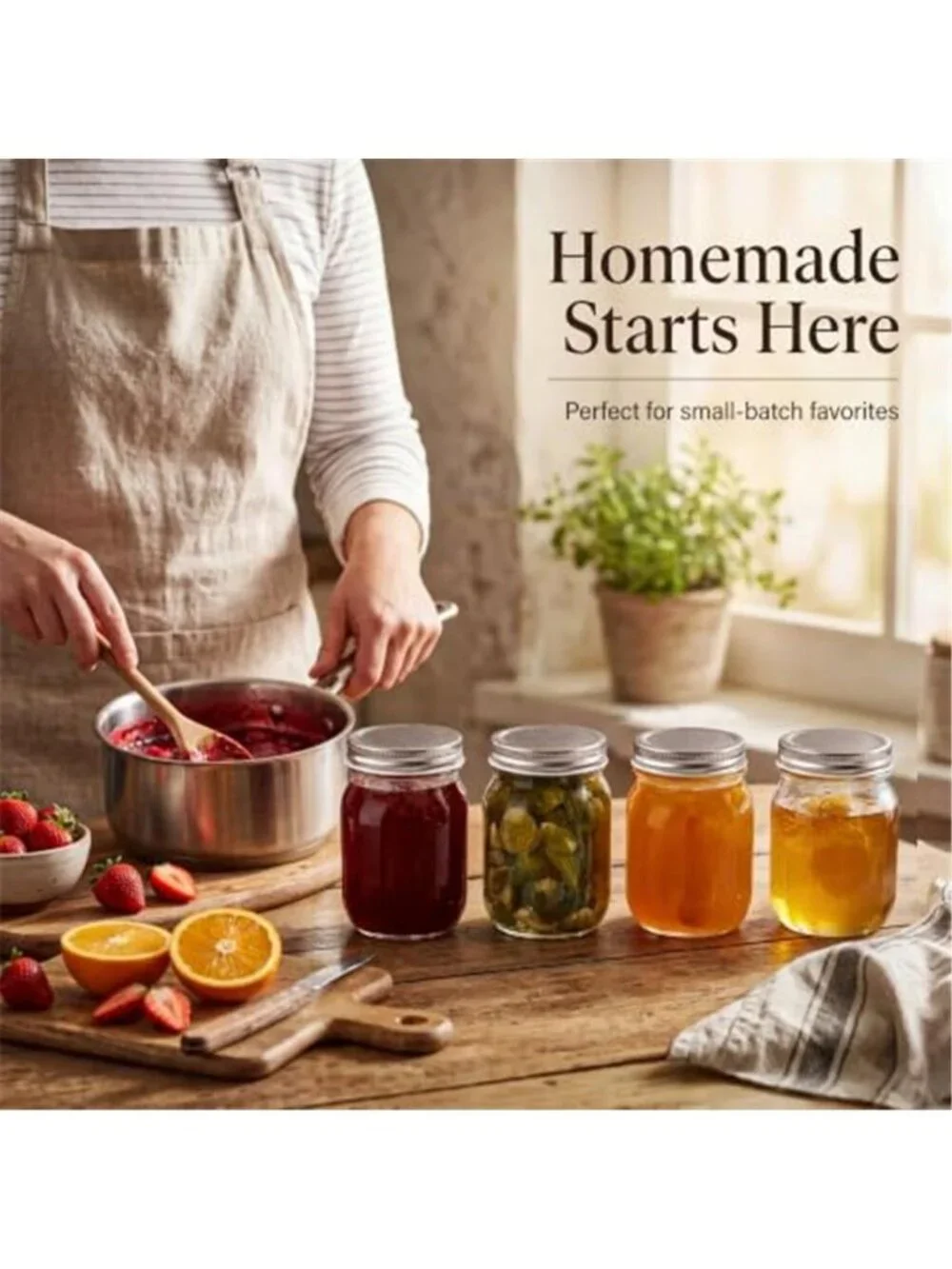Glass Regular Mouth Mason Jars, 16 oz Clear Glass Jars with Silver Metal Lids
